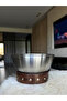 Slash Wooden Base Metal Round Serving/ Presentation Bowl 12 cm - 7