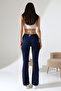 Flared Jersey Women's Sweatpants - Wide Leg Yoga Pants 21943 Dark Blue - 4