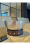 Slash Wooden Base Metal Round Serving/ Presentation Bowl 12 cm - 3