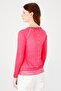 Women's Crew Neck Long Sleeve Zippered Leather Combed Cotton Jacket Fuchsia - 5