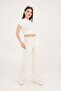 Glow Mode Embroidered High Waist Palazzo Beige Denim Pants - 2