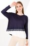 Women's Crew Neck Long Sleeve Skirt Lace Piece Combed Cotton Tunic Navy Blue - 6