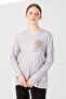 Women's Crew Neck Long Sleeve Chiffon Shiny Fabric Blouse Silver - 5