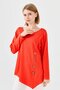 Women's Crew Neck Front Wooden Buttoned Combed Cotton Blouse Orange - 2