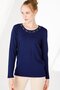 Women's Crew Neck Long Sleeve Stoned Knitwear Blouse Navy Blue - 2