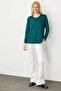 Women's Crew Neck Beaded Combed Cotton Blouse Green - 5
