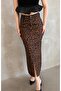 Leopard Patterned Slit Denim Skirt - 4