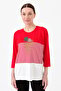 Women's Crew Neck Stoned Striped Combed Cotton Blouse Red - 2