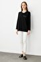 Women's Crew Neck Pocket and Collar Glitter Striped Combed Cotton Blouse Black - 5