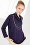 Women's Collar Collar Long Sleeve Combed Cotton Blouse with Metal Necklace Navy Blue - 8
