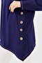 Women's Crew Neck Front Wooden Buttoned Combed Cotton Blouse Navy Blue - 7