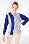 Women's Crew Neck Long Sleeve Floral Printed Combed Cotton Blouse K.cobalt blue Blue - 6