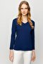 Women's V-Neck Camisole Cotton Blouse Navy Blue - 5
