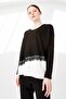 Women's Crew Neck Long Sleeve Skirt Lace Piece Combed Cotton Tunic Black - 3