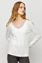 Women's V-Neck Colorful Embroidered Cotton Blouse Ecru - 7