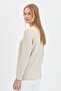 Women's V-Neck Glitter Ribbed Blouse Beige - 4