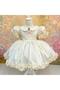 Baby Girl Embroidered Satin Custom Tailored Birthday Dress, Cream - Size 0–12 Years - 3