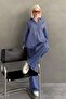 Navy Blue Striped Shirt Pants Women's Suit Mg2457 - 2