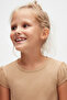 Milky Brown Basic Girl's Crew Neck Watermelon Sleeve T-Shirt - 3
