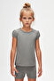 Girl - Ice Gray Crew NecK and Watermelon Sleeve T-shirt - 2