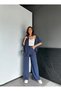 Egzoti̇k Asortik Women's V-Neck Large Pocket Snap Detailed Waist Elastic Back Pants Slim Shirt & P