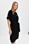 Women's Shirt Collar Collar and Pocket Buttoned Dress Black - 8