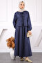 Navy Blue Front Tie Jacket Skirted Gabardine Suit - 2