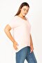 Women's Large Size Pink Crew Neck Long Back Short Sleeve Viskpn Blouse 65n27529