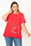 Women's Large Size Red Cotton Fabric Crew Neck Printed Blouse 65n27368