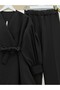 Cross Collar Rose Detailed Belted Double Suit -Black - 3