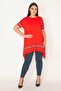 Women's Large Size Red Stripe Detailed Asymmertic Tunic 65n23133