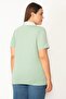 Women's Large Size Green Cotton Fabric Polo Collar Buttoned Blouse 65n27322 - 4