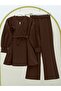 Cross Collar Rose Detailed Belted Double Suit - Brown