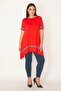 Women's Large Size Red Stripe Detailed Asymmertic Tunic 65n23133 - 3