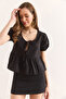Women's Black Lace Detailed Woven Blouse Blz-19002947 - 4