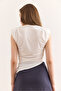 Women's Ecru Padded Draped Detailed Asymmetrical Bottom Sandy Blouse Blz-19002950 - 2