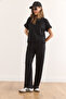 Women Black Top Blouse Bottom Pocket Pants Suit Tkm-19000378 - 4