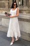 Women's White Back Bow Tie Detailed Lined Sleeveless Strap Long Scallop Dress - 5