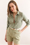 Women's Almond Green Embroidered Detail Muslin Shirt GML-19001333 - 3