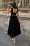 Women's Black Back Bow Tie Detailed Lined Sleeveless Strap Long Scallop Dress - 7