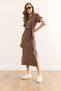 Women's Brown Waist Detailed Slit Soft Textured Dress Elb-19002395 - 3