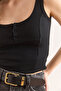 Women's Black U Neck Clasp Stretchy Cotton Crop Blouse Blz-19002956 - 5