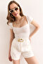 Women's White Heart Collar Corded Blouse Blz-19002953 - 3