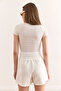 Women's White Heart Collar Corded Blouse Blz-19002953 - 2