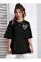 Heart Logo T-Shirt - Black Printed Oversize Crew Neck Short Sleeve T-Shirt - 4