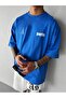 Paris City Single Jersey T-Shirt - Sax Blue Printed Oversize Crew Neck Short Sleeve T-Shirt