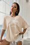 Beige Printed - California West Coast Oversize T-Shirt, Crew Neck, Short Sleeve - 2