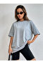 Basic Plain T-Shirt - Gray Unprinted Oversize Crew Neck Short Sleeve T-Shirt - 3