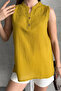 Women's Mustard Button V Neck Ethnic Print 100% Cotton Tank Top - 5