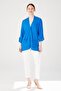 Women's V-Neck Long Sleeve Pocket Buttoned Combed Cotton Jacket Cobalt Blue - 4